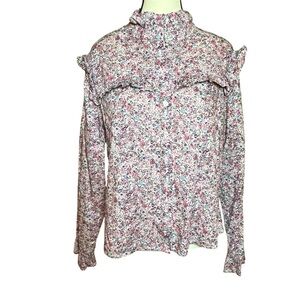 The Shirt Rochelle Behrens Elizabeth Size XL Button Up Ruffle Pink White Floral